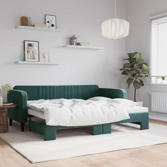 vidaXL Sof&aacute; Cama Nido Terciopelo Verde Oscuro 90x200 Cm Vidaxl