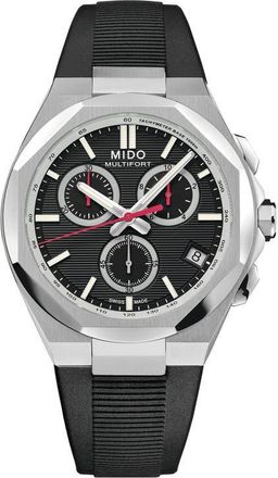 Mido Multifort 8 One Crown Chronograph Rubber Strap Watch, 42mm in Black at Nordstrom