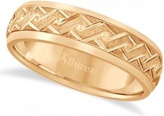 Allurez Mens Fancy Carved Comfort-Fit Wedding Band 18k Rose Gold (5mm)