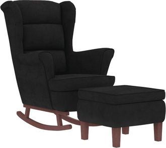 vidaXL Vidaxl - Sillón mecedora patas madera y taburete terciopelo negro