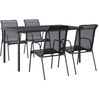 vidaXL Juego De Comedor Para Jard&iacute;n 5 Piezas Acero Y Textilene Negro Vidaxl
