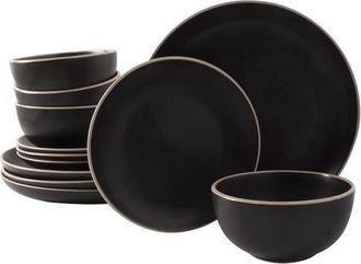Gibson Home Rockaway 12 Piece Stoneware Dinnerware Set in Black at Nordstrom