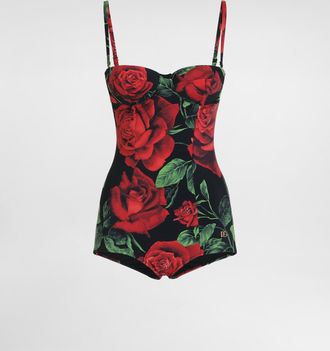 Dolce & Gabbana Rose-print Balconette One-piece Swimsuit - Woman Swimwear Multicolor 1