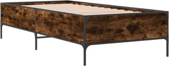 vidaXL Estructura cama madera ingeniería metal roble ahumado 90x190 cm Vidaxl