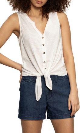 Sanctuary Tie Front Slub Jersey Button-Up Tank in White at Nordstrom, Size X-Large
