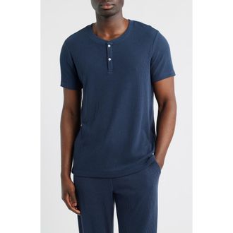Daniel Buchler Ribbed Henley Pajama T-Shirt in College Navy at Nordstrom, Size Xx-Large