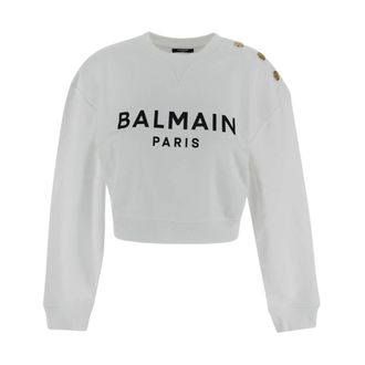 Balmain Sweatshirts, female, White, Size: XS Logo Sweatshirt