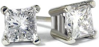 Pompeii3 1ct Princess Diamond Studs Earrings 14K White Gold
