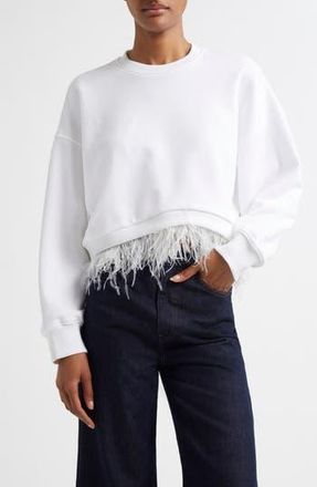 Cinq &agrave; Sept Albertine Feather Trim Cotton Blend Sweatshirt in White at Nordstrom Rack, Size X-Large