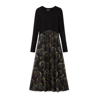 Desigual Floral Print Long Sleeve Midi Dress - female - Desigual - Midi Dresses - Black - 2XL - Dresses