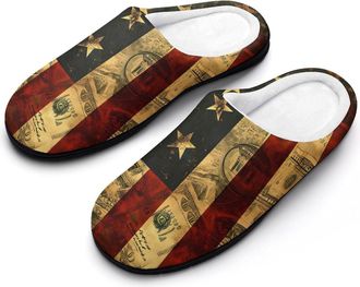 Generic U.S. Flag with Dollar Signs Mens Soft Cotton Slippers with Memory Foam Anti-skid House Shoes for Travel Indoor Outdoor