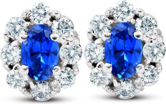 Pompeii3 3 Ct Blue Sapphire & Diamond Halo Studs 14k White Gold