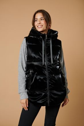 Zabaione Steppweste ZABAIONE Vest Gl44ossy, Damen, Gr. XL, schwarz, Web, Obermaterial: 100% Polyester, gl&auml;nzend, unifarben, Po-bedeckend, Westen Steppweste, mi