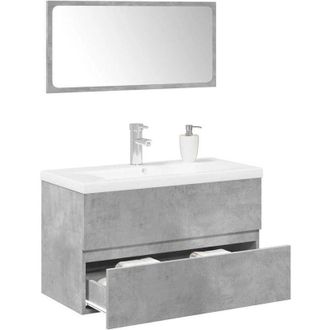 vidaXL Set Muebles De Ba&ntilde;o 2 Piezas Madera Contrachapada Gris Hormig&oacute;n Vidaxl
