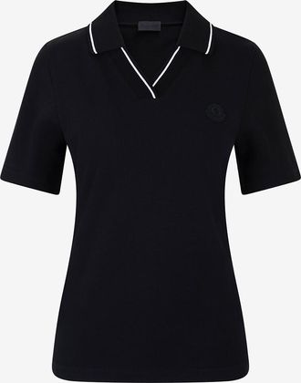 Moncler Slim-Fit-Polohemd mit V-Ausschnitt und Streifen Matt Black