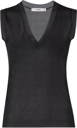 Fendi Zijden organza trui - Dames - Tops - Zwart - Maat: XS Zijde