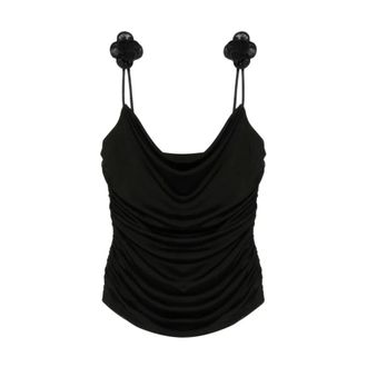 DAVID KOMA Sleeveless Tops, female, Black, Size: XS Floral-applique Gathered Top