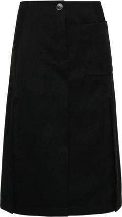 Lanvin Knie Lengte Rok met Tailoring - Dames - Midirokken - Zwart - L - Wol - Rokken