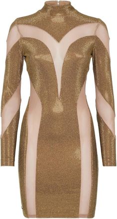 Philipp Plein Mini-jurk met Kristallen - Dames - Feestkleedjes - Geel - M - Polyester - Kleedjes