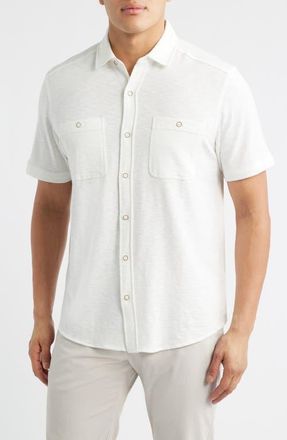 Johnston & Murphy Riley Short Sleeve Knit Button-Up Shirt in White at Nordstrom, Size Xxx-Large