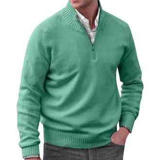 Generic Mens Jumpers Cotton Blend Long Sleeve Jumper Quarter Zip Pullover Sweater Stand Collar Winter Pullover Thick Warm Solid Color Jumpers Classic Golf Swe