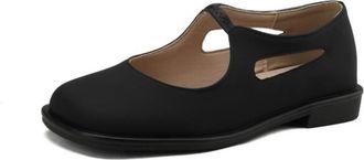 Generic Womens Flat Heel Mary Janes Square Toe PU Leather Office Dress Shoes Slip on Ballet Flats,Black,4.5 UK