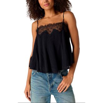 Free People Make Me Yours Eyelash Satin Lace Camisole in Black at Nordstrom, Size X-Small