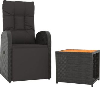 vidaXL 2 Piece Garden Lounge Set Black Poly Rattan&Solid Wood Acacia vidaXL