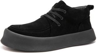 Generic Mens Flat Heel Platform Ankle Boots Round Toe Faux Suede Casual Shoes Lace Up Short Boots,Black,6.5 UK