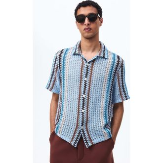 H&M Regular Fit Textured-knit Resort Shirt in Light Blue/striped at Nordstrom, Size Xx-Large