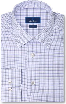 David Donahue Slim Fit Check Stretch Cotton Twill Dress Shirt in White/purple at Nordstrom, Size 17.5