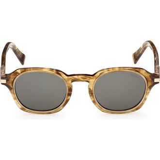 Ermenegildo Zegna 47mm Round Sunglasses in Transparent Brown /Green at Nordstrom