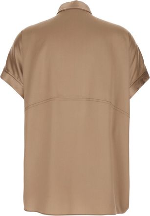 Brunello Cucinelli Womens Shirt Stretch Silk Beige Blouses