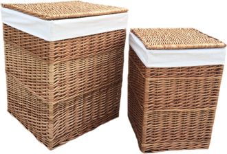 Red Hamper Set of 2 Cotton Lined Light Steamed Square Laundry Baskets