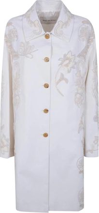 Dries Van Noten Geborduurd A-lijn Jas - Dames - Mantel - Wit - M - Katoen - Jassen