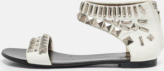 Giuseppe Zanotti White Leather Studded Ankle Cuff Zipper Flats