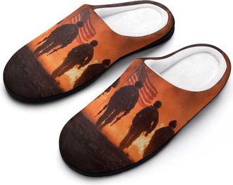 Generic Soldiers Under Fire Flag Womens Slippers Winter Warm House Shoes Indoor Outdoor Hotel Slipper