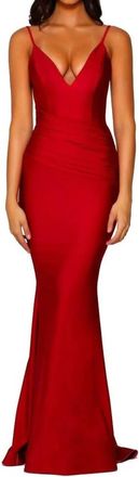 Portia & Scarlett Long Spaghetti Strap Mermaid Prom Gown In Red