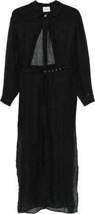Le Kasha Jabal Halterneck Midi-jurk met ceintuur - Dames - Shirt Kleedjes - Zwart - M/L - Linnen - Kleedjes