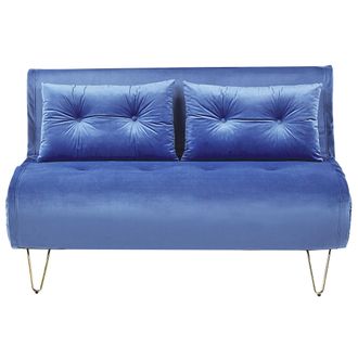Beliani Beliani - Sof&aacute; Cama 2 Plazas De Terciopelo Azul Marino Dorado Sin Reposabrazos 2 Cojines Vestfold