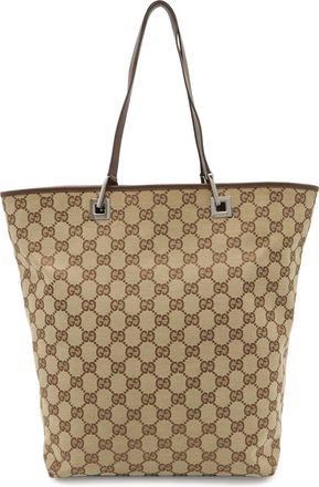 Gucci Gg Canvas Beige Dark Brown Khaki Gg Canvas Leather Shoulder Bag Tote Bag (Pre-Owned)