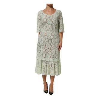 Dolce & Gabbana Floral Lace Trim Midi Dress - female - Dolce & Gabbana - Midi Dresses - Green - 3XL - Dresses