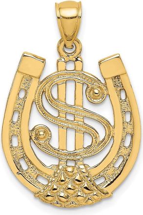 Diamond2Deal 14k Yellow Gold Dollar Sign In Horseshoe Charm