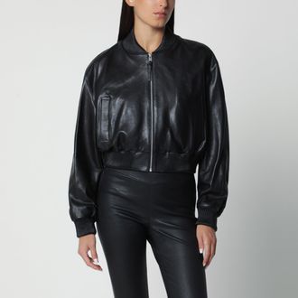 Arma Bomber cropped Hannah nero in pelle