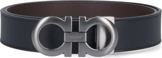 Ferragamo Reversible Leather Belt with Distinctive Silver Buckle
