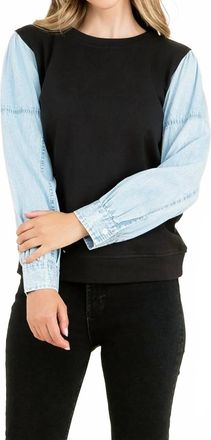 THML Clothing Knit Denim Sleeve Top In Black