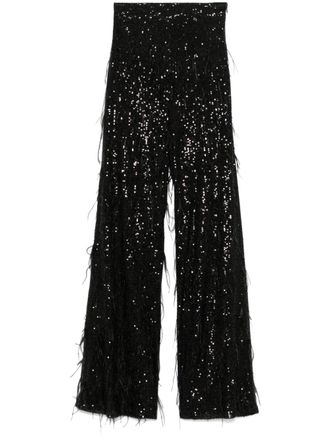 Nissa sequin-embellished trousers - women - Polyester/Ostrich Feather - 38 - Black