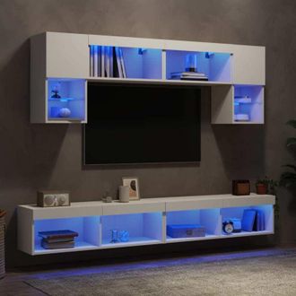 vidaXL Vidaxl - Muebles De Tv De Pared Con Led 6 Pzas Madera Ingenier&iacute;a Blanco