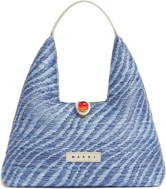 Marni wavy-pattern cabochon-trapeze tote bag - women - Polyamide/Calf Leather - OS - Blue
