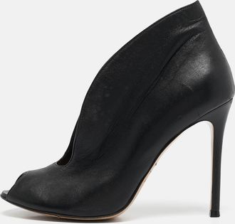 Gianvito Rossi Black Leather Vamp Peep Toe Booties